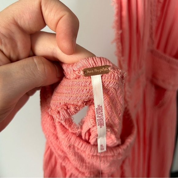 [XL] NWT Free People Look Into The Sun Coral Pink Maxi Dress Frayed & Tassels - Picture 12 of 15